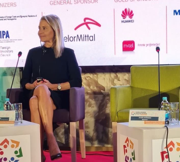 Zoë Harries speaking on investment at a global business executive retreat